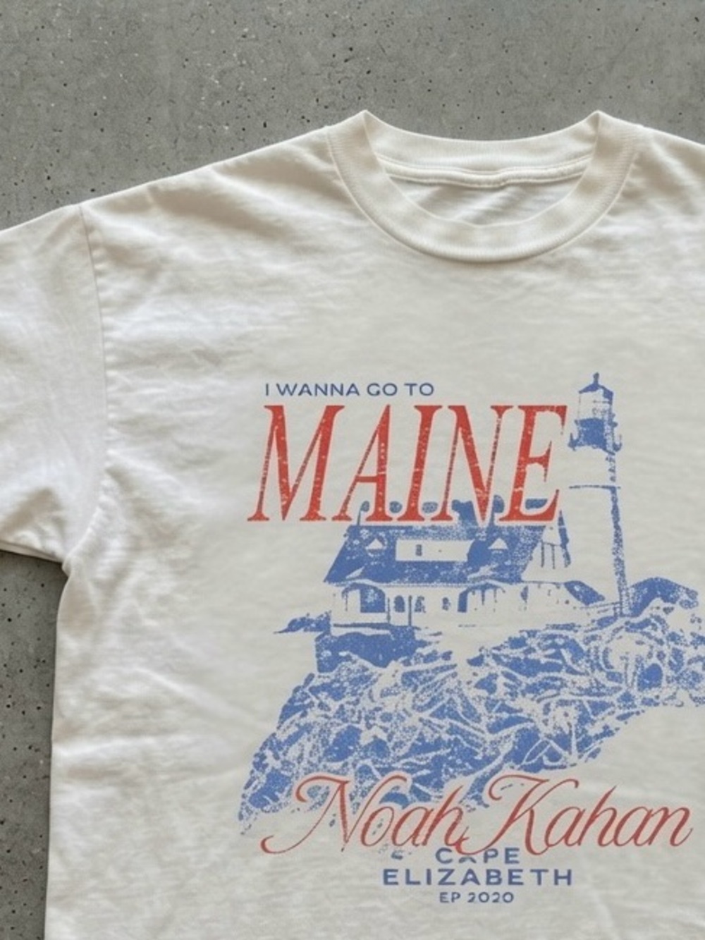 'Maine' Graphic Crew Neck Tee - White with Blue & Red Print - Picture 2 of 4